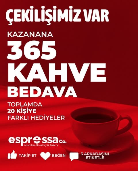 Espressa’nın 20 kişiye hediye duyurduğu geçmiş çekiliş afişi